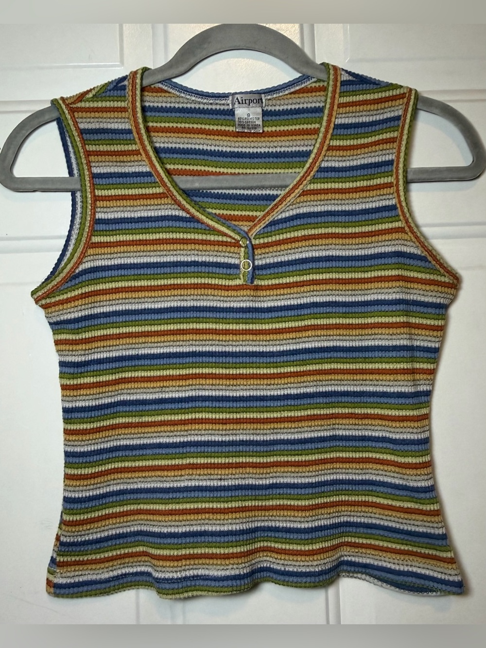 Airport Clothing Size Small Woman’s Sleeveless Crop Snap Button Striped Vtg Y2k